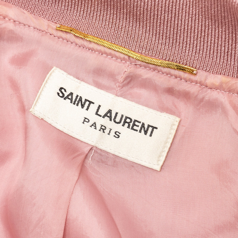 Saint Laurent Size 34 Satin Bomber Jacket Viscose Pink/White