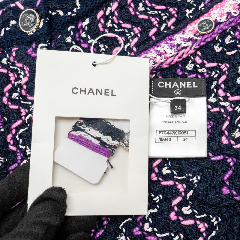 Chanel 21p Size 34 Pants Tweed Navy Blue/Purple/Pink