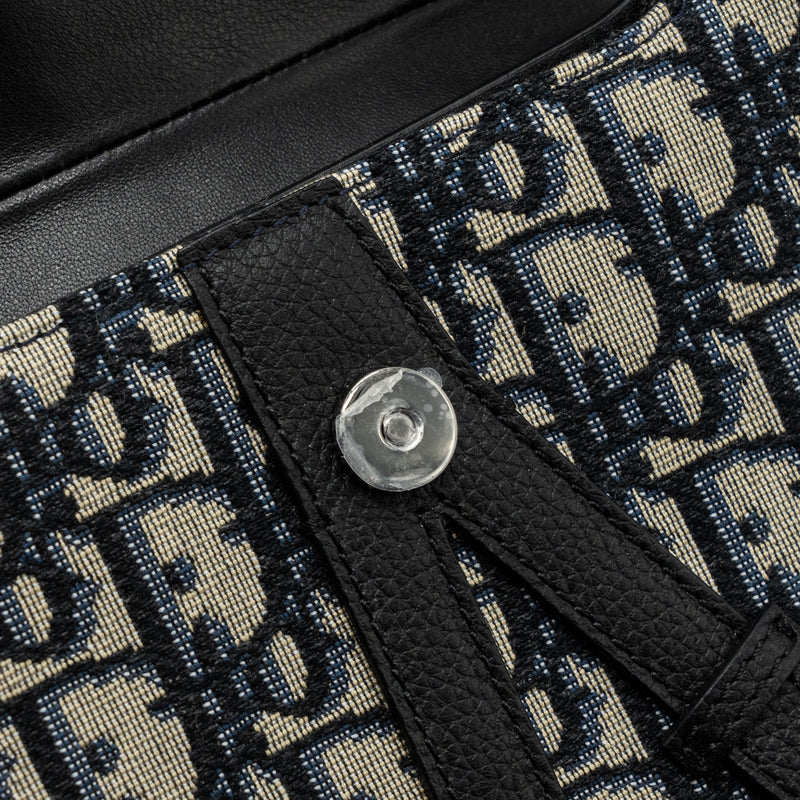 Dior saddle belt bag blue dior oblique jacquard black hardware