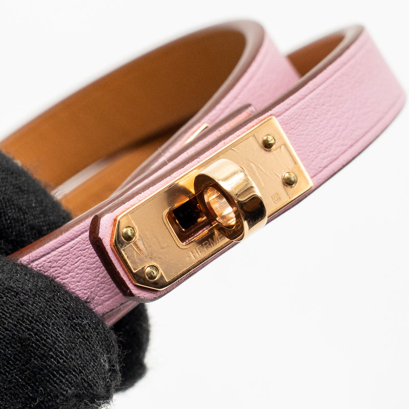 Hermes Size T3 Mini Kelly Double Tour Bracelet Swift Mauve Sylvestre RGHW Stamp Z