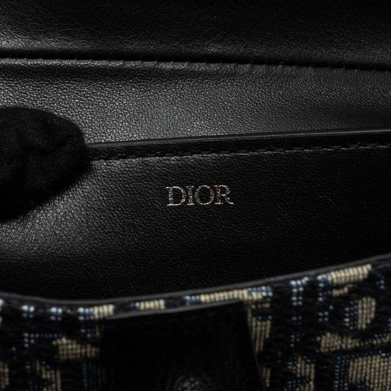 Dior saddle belt bag blue dior oblique jacquard black hardware