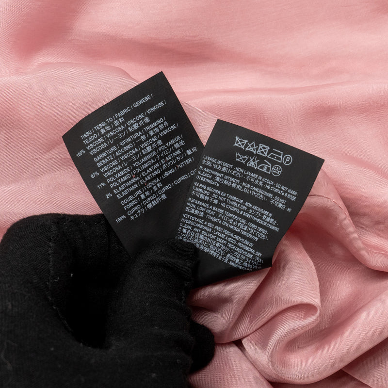 Saint Laurent Size 34 Satin Bomber Jacket Viscose Pink/White