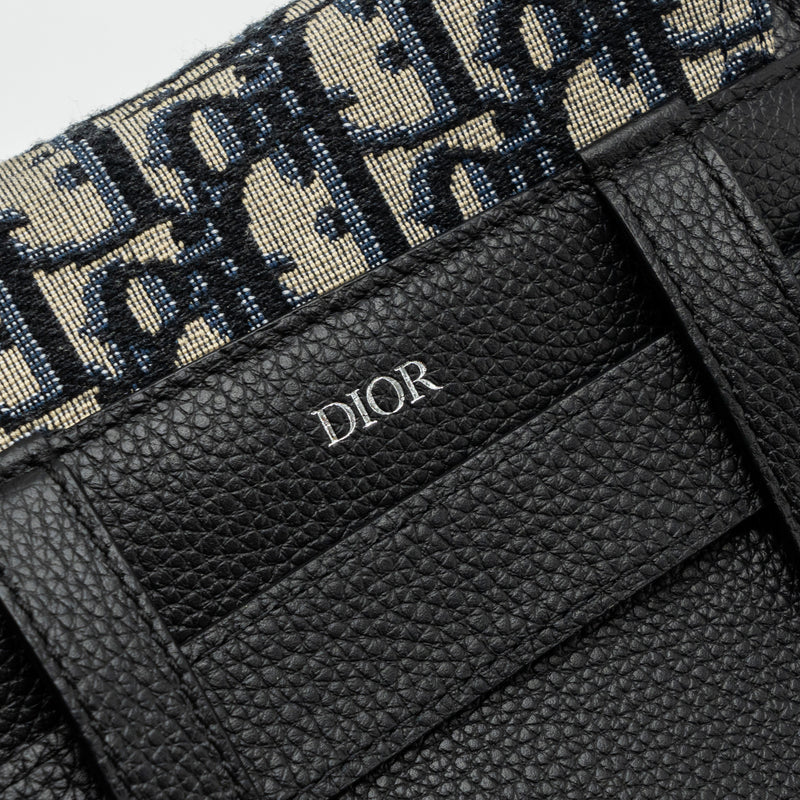 Dior saddle belt bag blue dior oblique jacquard black hardware