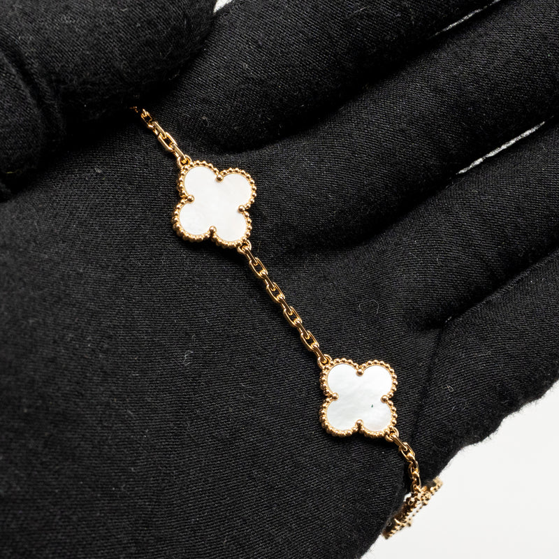 Van Cleef & Arpels Vintage Alhambra 5-Motif Bracelet, Yellow Gold/White Mother-of-Pearl