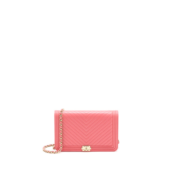Chanel Boy Wallet On Chain Chevron Calfskin Pink LGHW