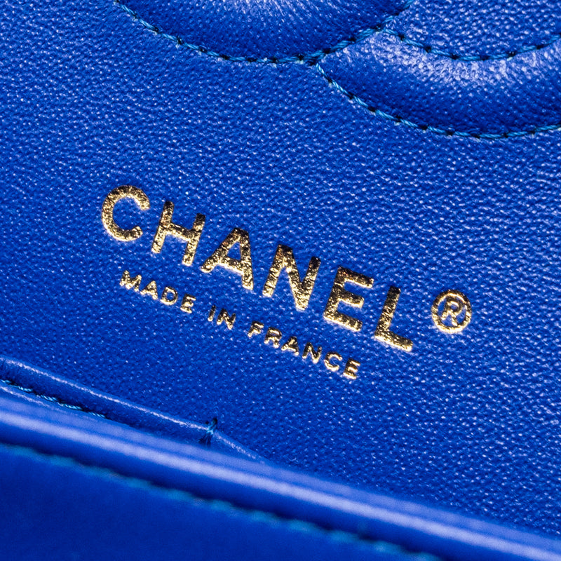 Chanel small classic double flap bag chevron lambskin blue LGHW