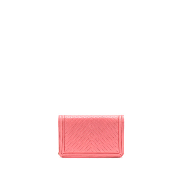 Chanel Boy Wallet On Chain Chevron Calfskin Pink LGHW