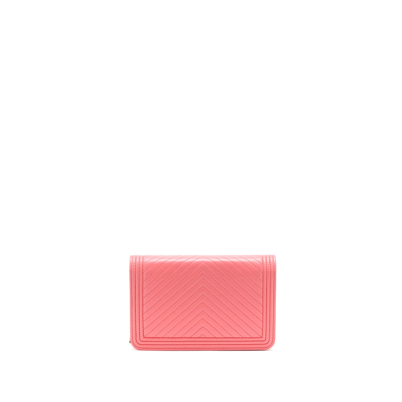 Chanel Boy Wallet On Chain Chevron Calfskin Pink LGHW
