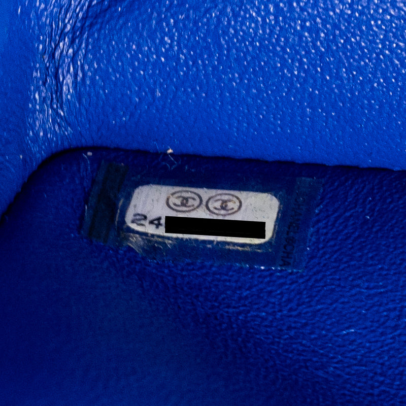 Chanel small classic double flap bag chevron lambskin blue LGHW