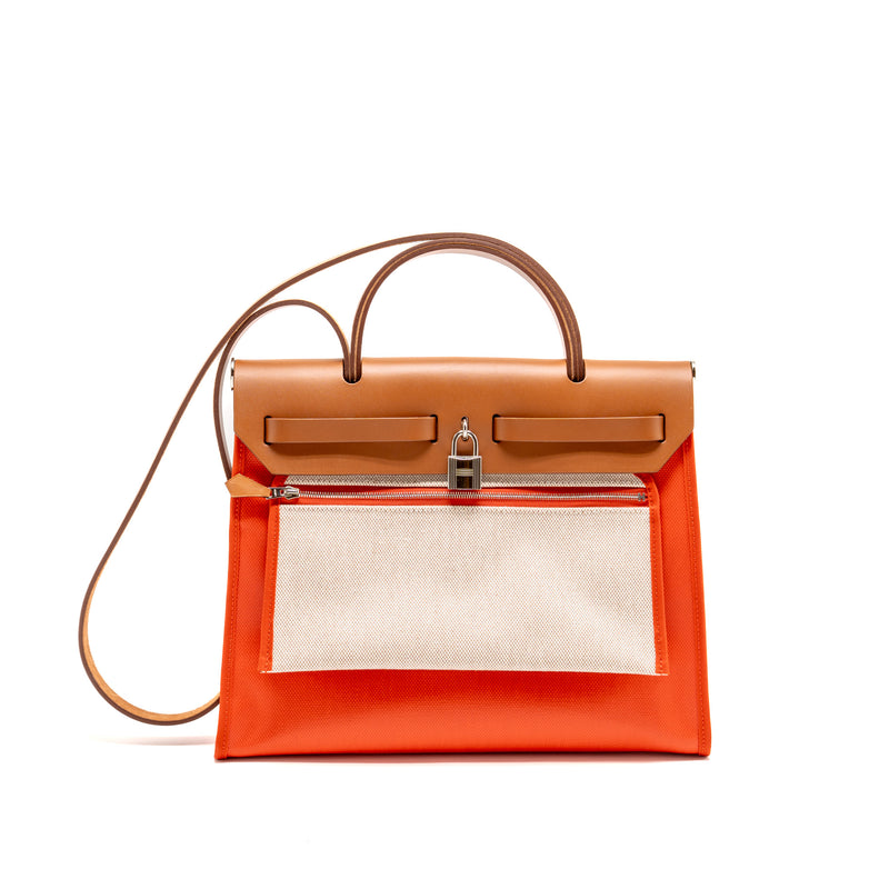 Hermes Herbag 31 Zip Bag Toile H Berline Canvas / Hunter Capucine-Ecru-Beige / Fauve SHW Stamp U
