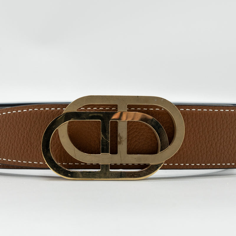 Hermes size 90 32mm double side belt with limited edition buckle gold / black GHW stamp Y