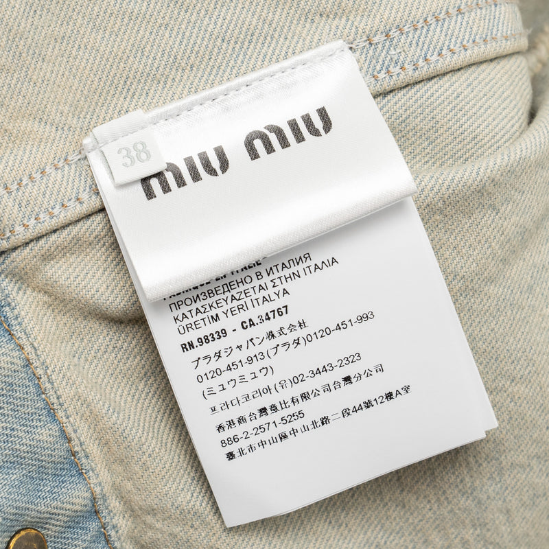 Miu Miu Size 38 Logo-Print Cropped Denim Jacket Cotton Blue