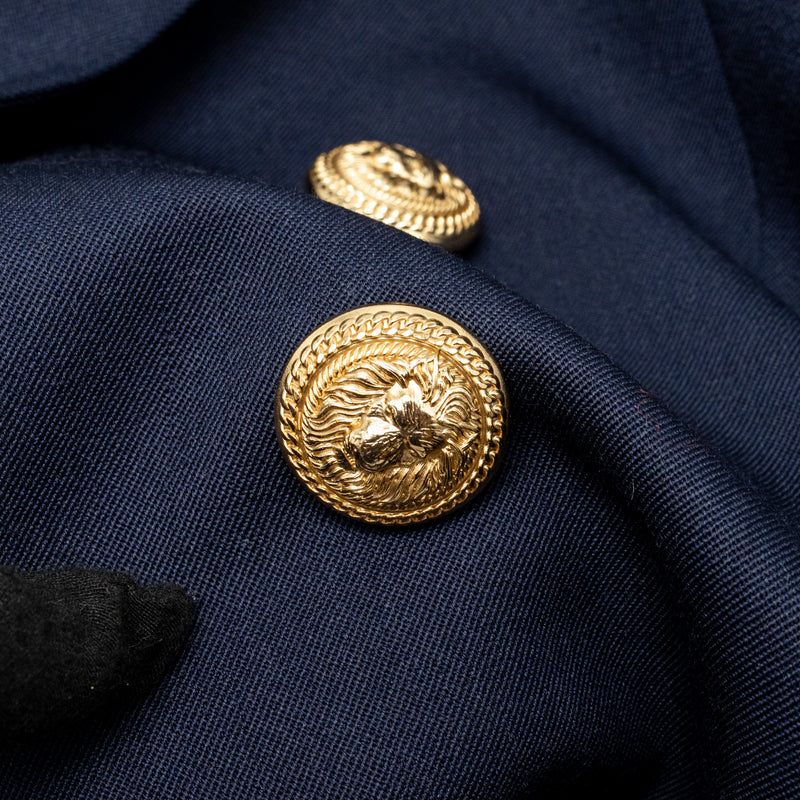 Balmain Size 40 Classic Jacket/Blazer Gold Button Navy Virgin Wool
