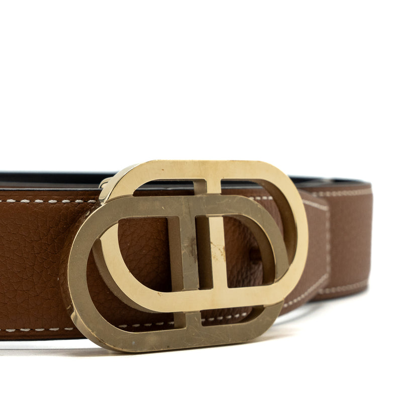 Hermes size 90 32mm double side belt with limited edition buckle gold / black GHW stamp Y