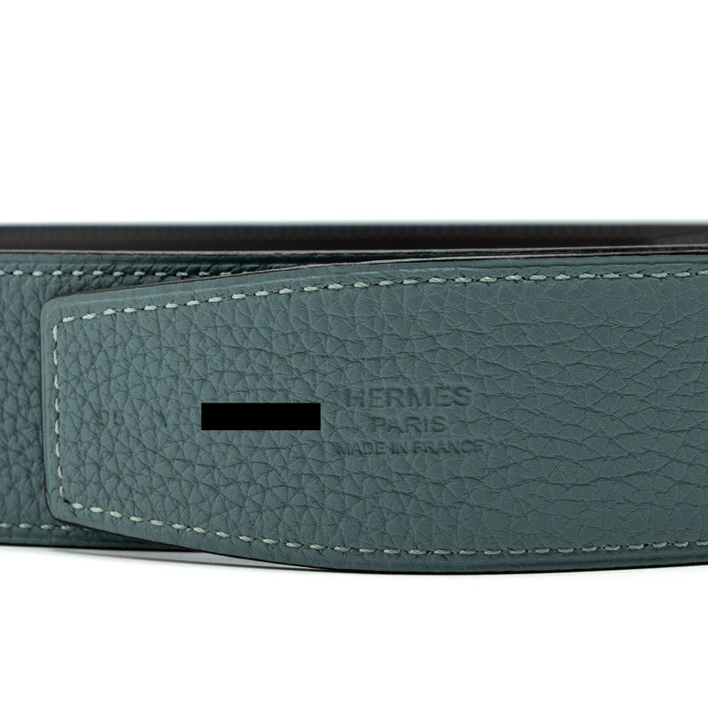 Hermes size95 38mm double side belt with tote de cheval buckle ciel / ebene SHW stamp Y