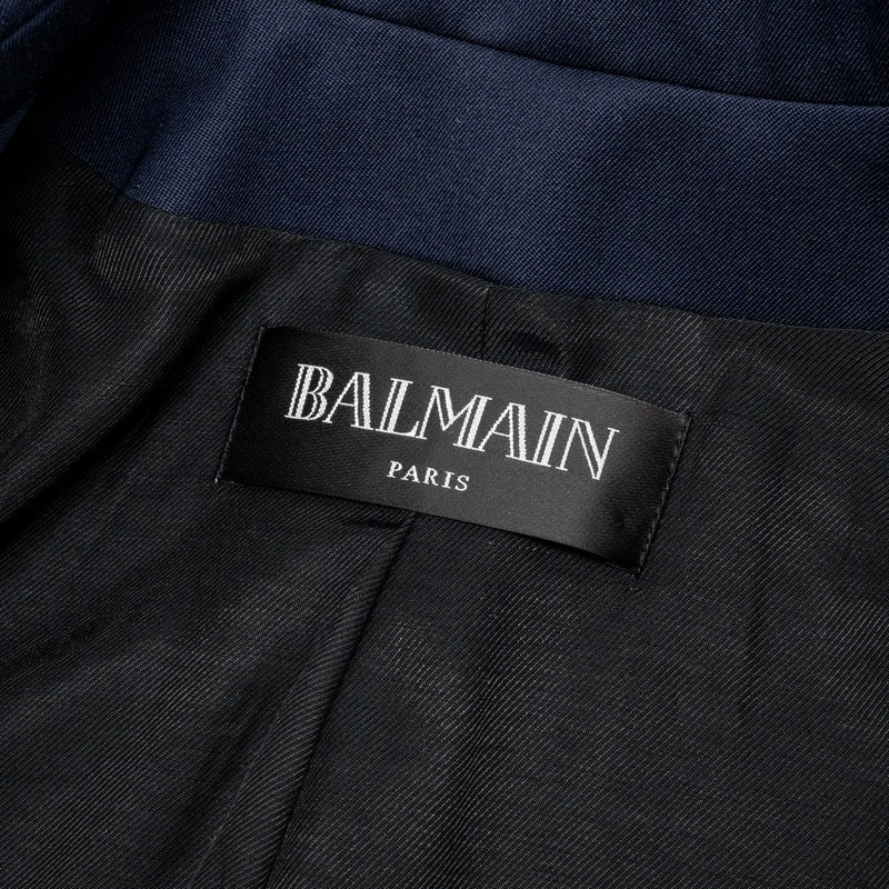 Balmain Size 40 Classic Jacket/Blazer Gold Button Navy Virgin Wool