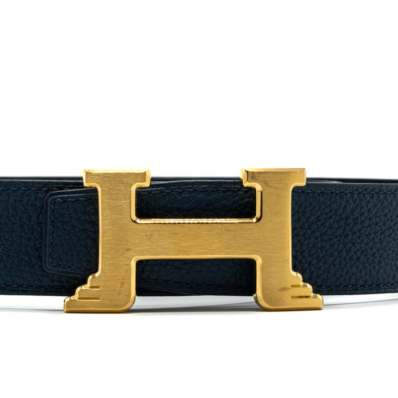 Hermes size 95 32mm double side belt with limited H buckle dark blue / black GHW stamp D