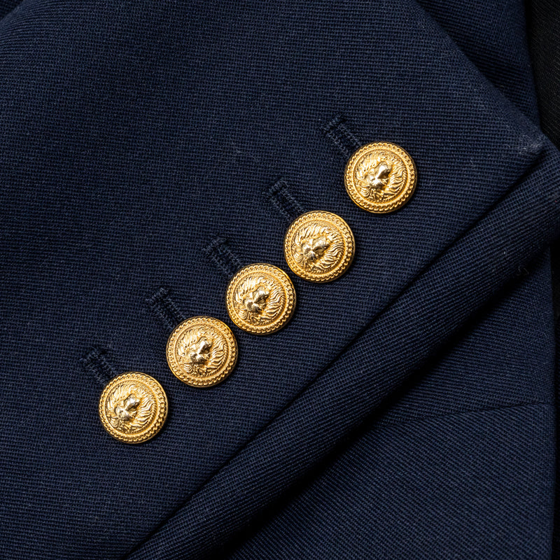Balmain Size 40 Classic Jacket/Blazer Gold Button Navy Virgin Wool