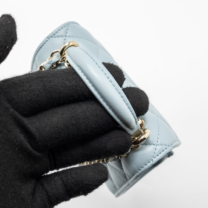 Chanel top handle mini flap bag lambskin light blue LGHW