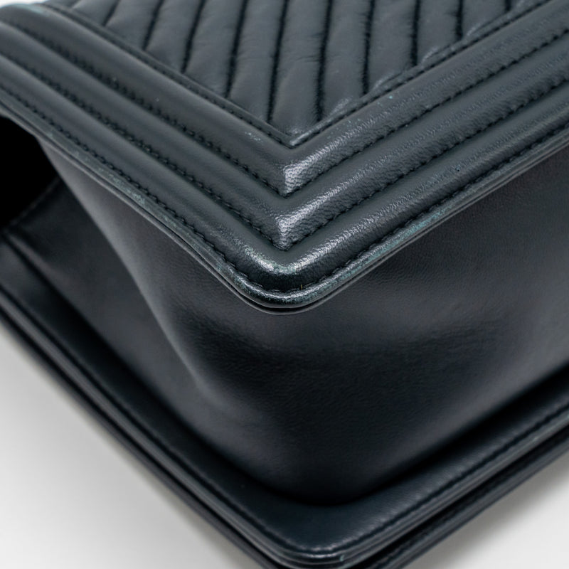 Chanel Medium Boy Bag Chevron Lambskin Dark Blue SHW