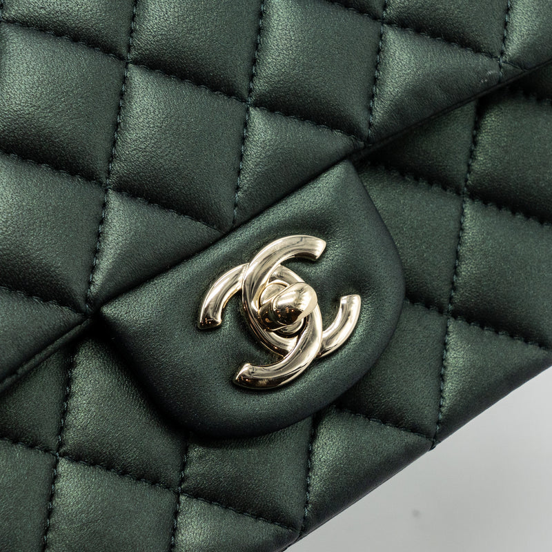 Chanel Top Handle Mini Rectangular Flap Bag Lambskin Dark Green LGHW (microchip)