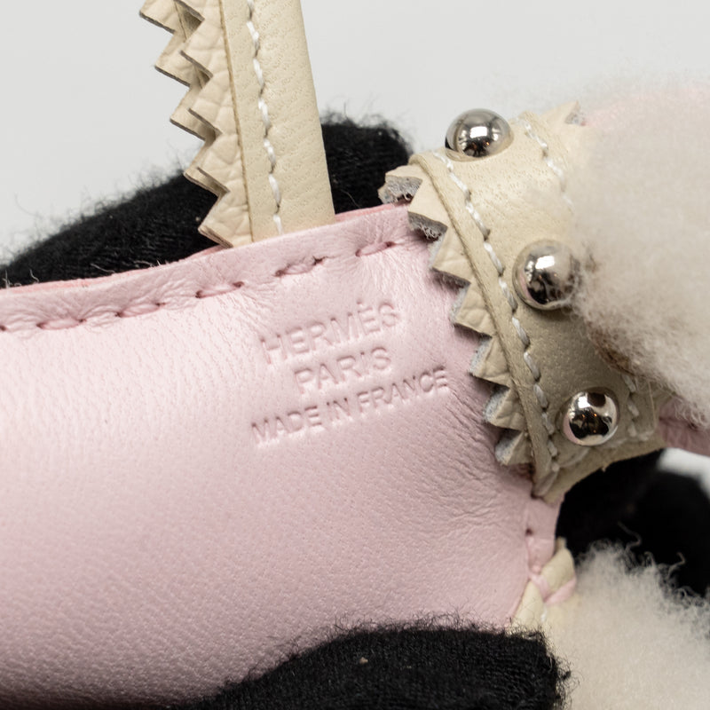 Hermes budy shearing bag charm wool/ leather ecru/ rose darling/ craie Stamp K