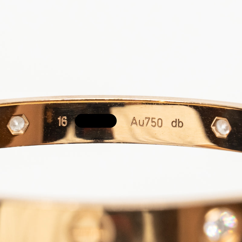 Cartier size 16 love bracelet rose gold with 4 diamonds