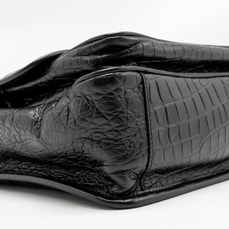 Saint Laurent / YSL Medium Niki Bag Crocodile-Embossed Black Calfskin Black Hardware