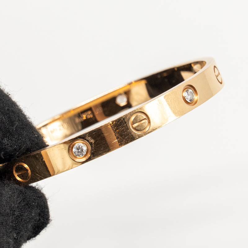 Cartier size 16 love bracelet rose gold with 4 diamonds
