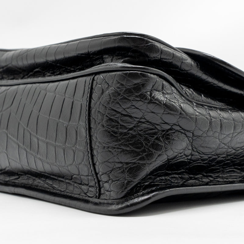 Saint Laurent / YSL Medium Niki Bag Crocodile-Embossed Black Calfskin Black Hardware