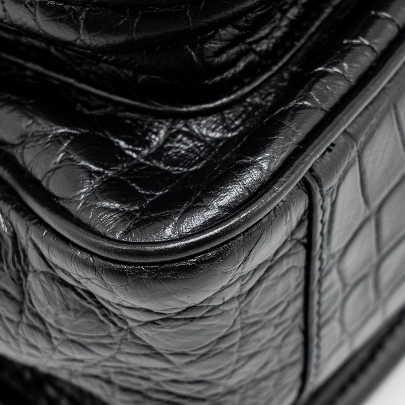 Saint Laurent / YSL Medium Niki Bag Crocodile-Embossed Black Calfskin Black Hardware