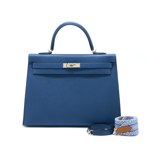 Hermes Kelly 35 Epsom S4 Deep Blue SHW Stamp D