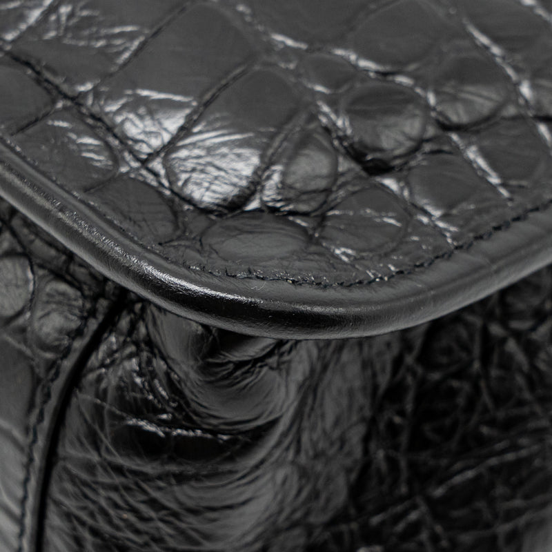 Saint Laurent / YSL Medium Niki Bag Crocodile-Embossed Black Calfskin Black Hardware