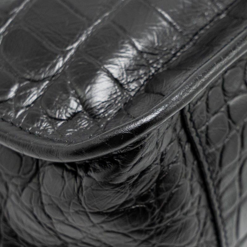 Saint Laurent / YSL Medium Niki Bag Crocodile-Embossed Black Calfskin Black Hardware