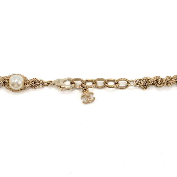 Chanel Long Necklace Pearl/CC Logo Crystal Gold Tone