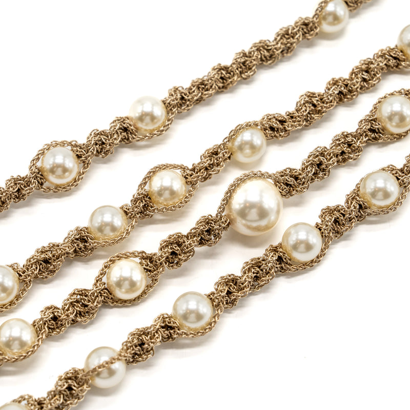 Chanel Long Necklace Pearl/CC Logo Crystal Gold Tone