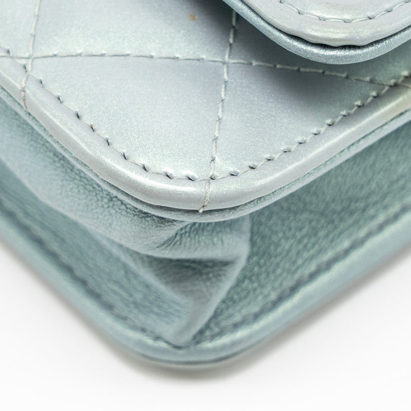 Chanel Boy Wallet on Chain Patent Calfskin Iridescent Light Blue LGHW