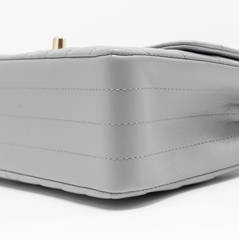 Chanel Mini Rectangular Flap Bag Chevron Lambskin Grey LGHW