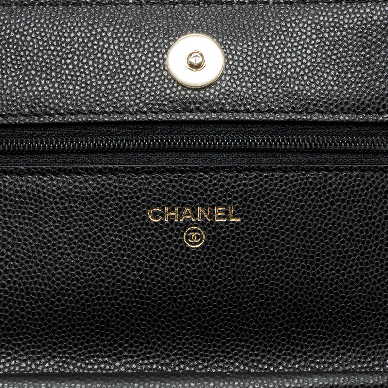 Chanel Detailed Logo Wallet On Chain Caviar Black LGHW (microchip)