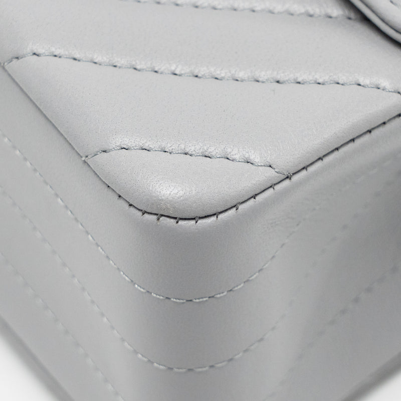 Chanel Mini Rectangular Flap Bag Chevron Lambskin Grey LGHW