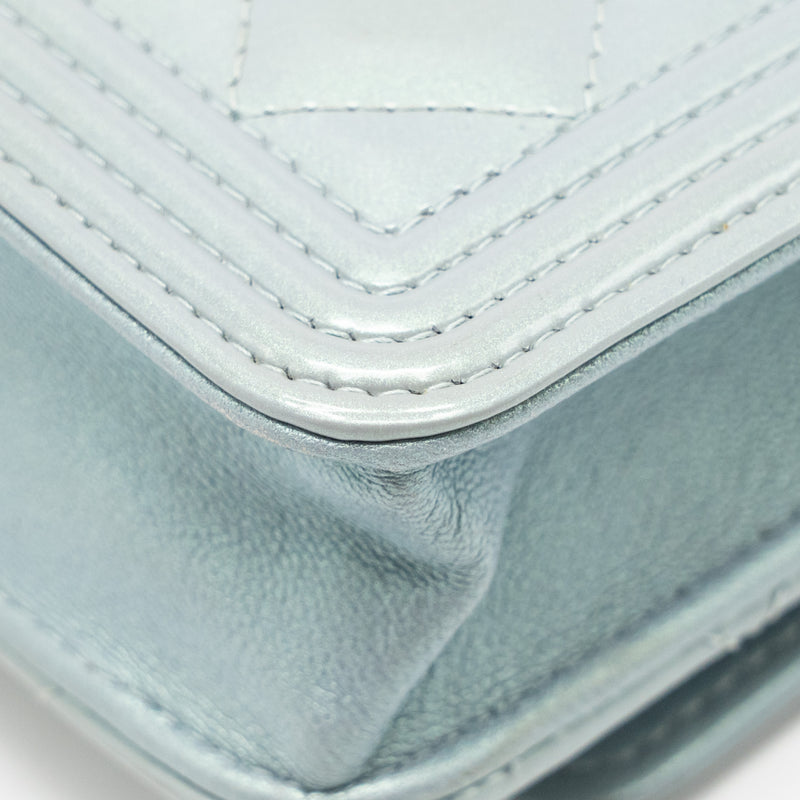 Chanel Boy Wallet on Chain Patent Calfskin Iridescent Light Blue LGHW