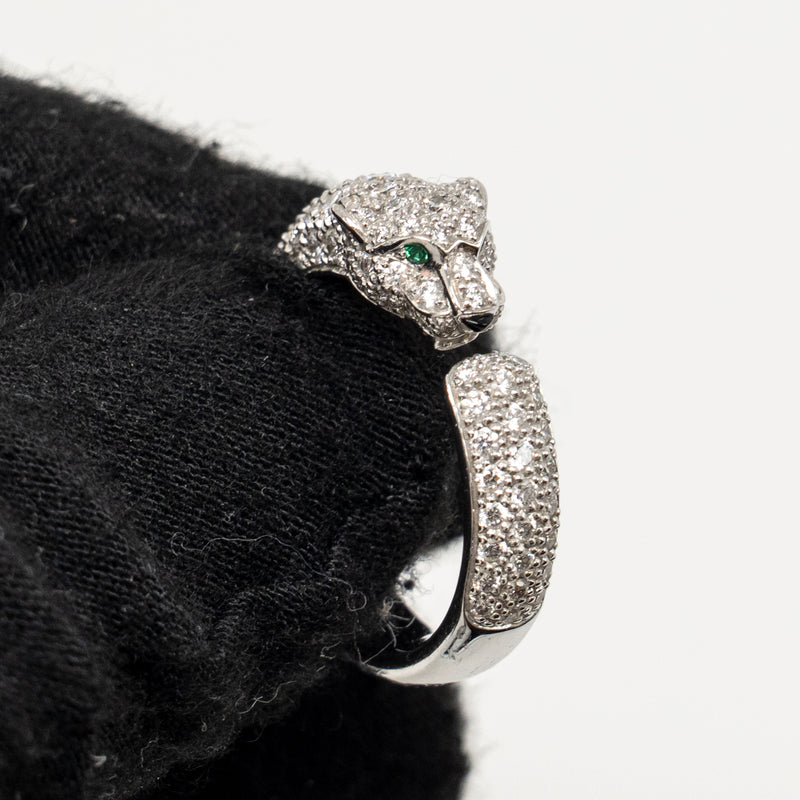 Cartier Size 53 Panthere de Cartier Ring, Small Model, Paved Emeralds, Onyx, White gold with Diamonds
