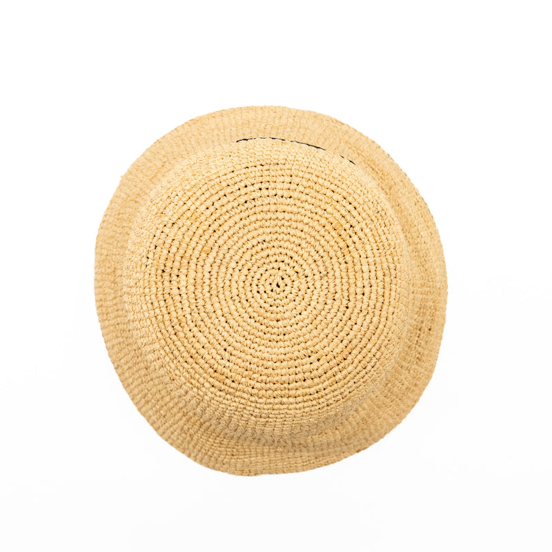 CELINE Size S Triomphe Bucket Hat In Raffia Natural/Black