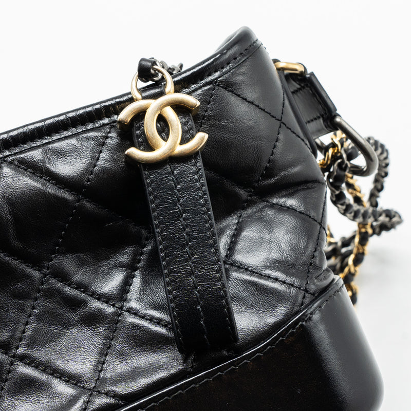 Chanel Small Gabrielle Hobo Bag Aged Calfskin Black Multicolour Hardware