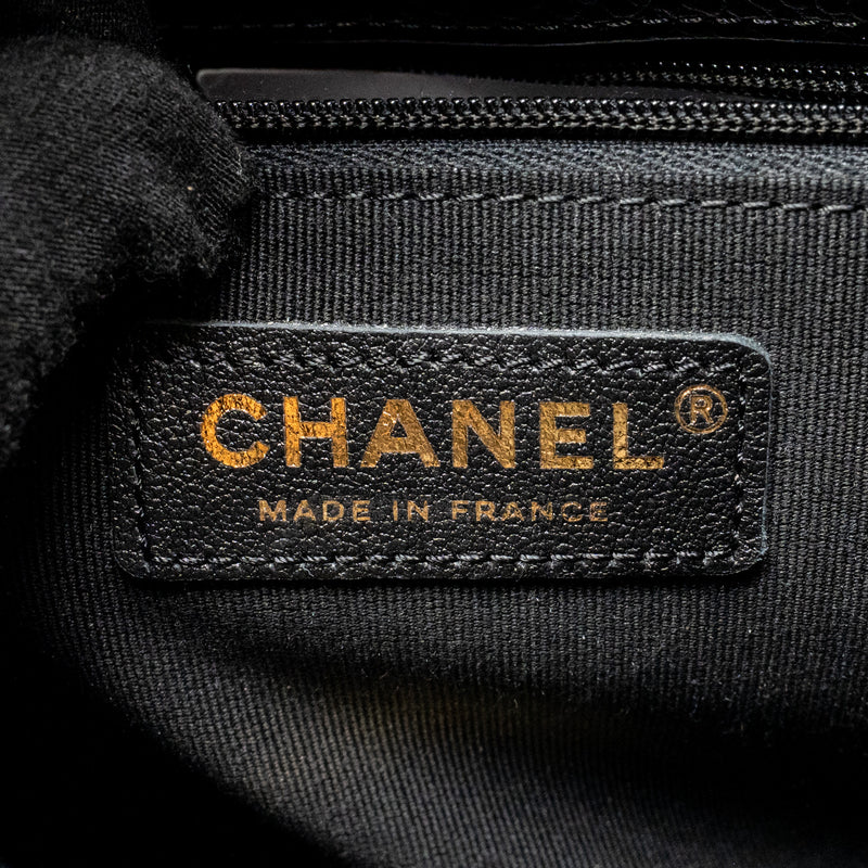 Chanel Top Handle Quilted CC Flap Bag Grained Shiny Calfskin Black GHW (Microchip)