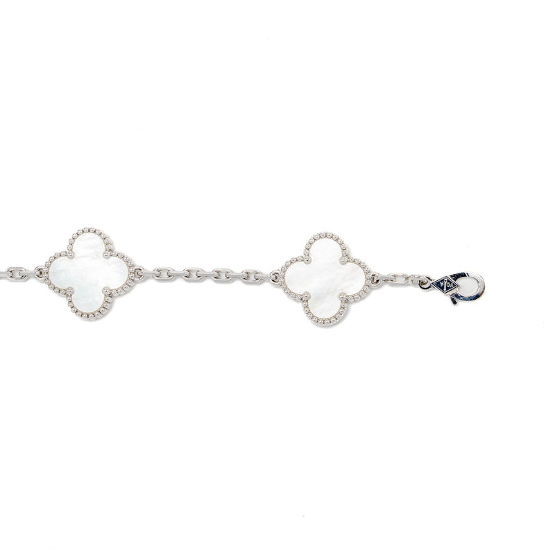 Van Cleef & Arpels Vintage Alhambra Bracelet, 5 Motifys white Gold/Mother of pearl