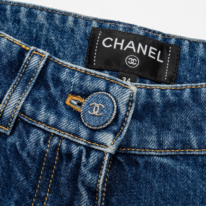 Chanel size 34 coco chanel print denim jeans Cotton blue