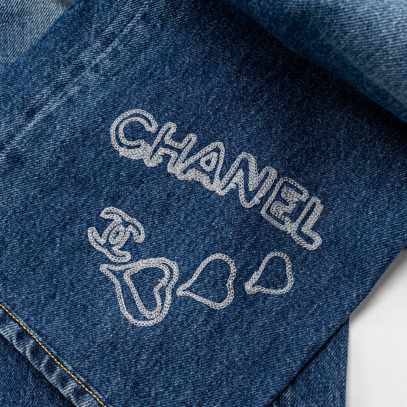 Chanel size 34 coco chanel print denim jeans Cotton blue