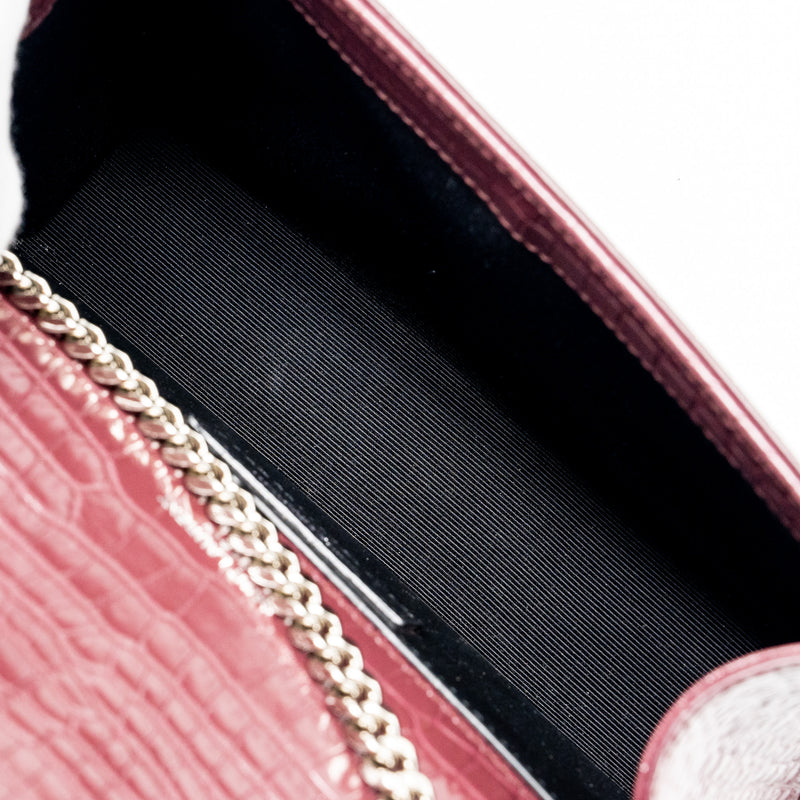 Saint Laurent/YSL Kate Bag Croc Embossed Calfskin Burgundy SHW