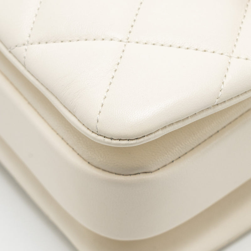 Chanel Top Handle Trendy CC Flap Bag Lambskin White RGHW (microchip)